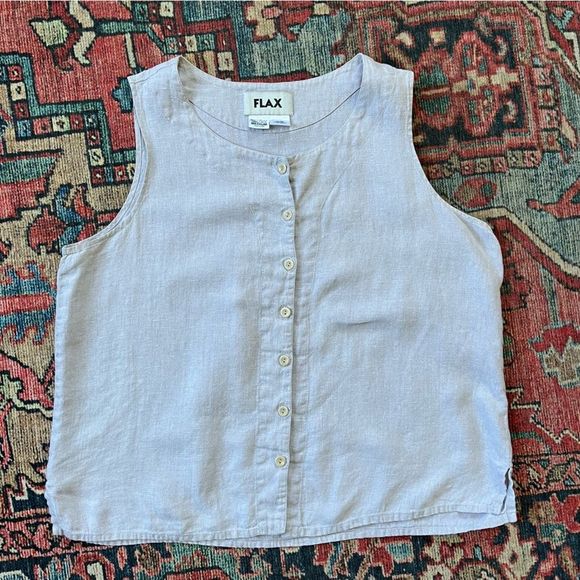 Flax Tops - Flax Linen Sleeveless Button Down M